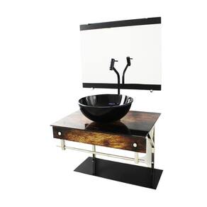 Gabinete De Vidro 60Cm Inox Cuba Redonda - Madeira Rústica