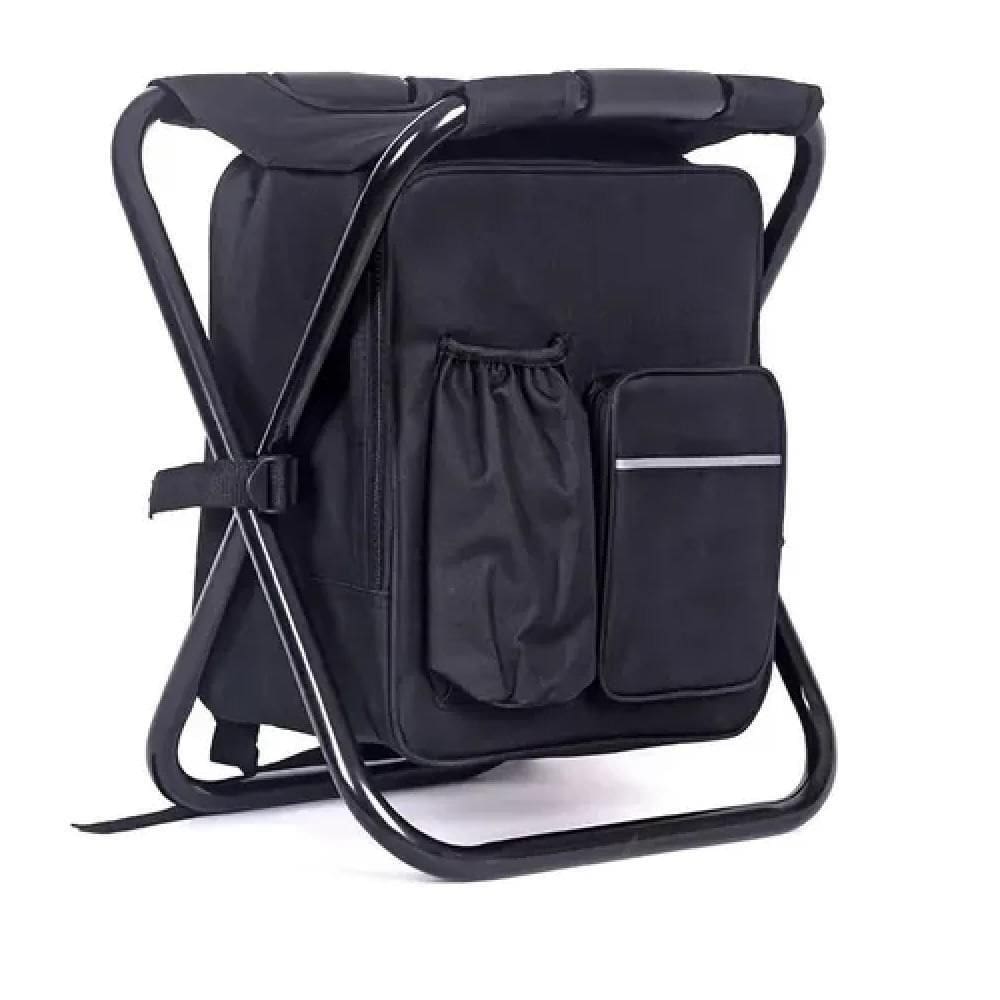 Banqueta Mochila Dobravel Vira Cadeira Bolsa Termica Portatil Multiuso Camping Pesqueiro Pesca 2 E 1 Preto