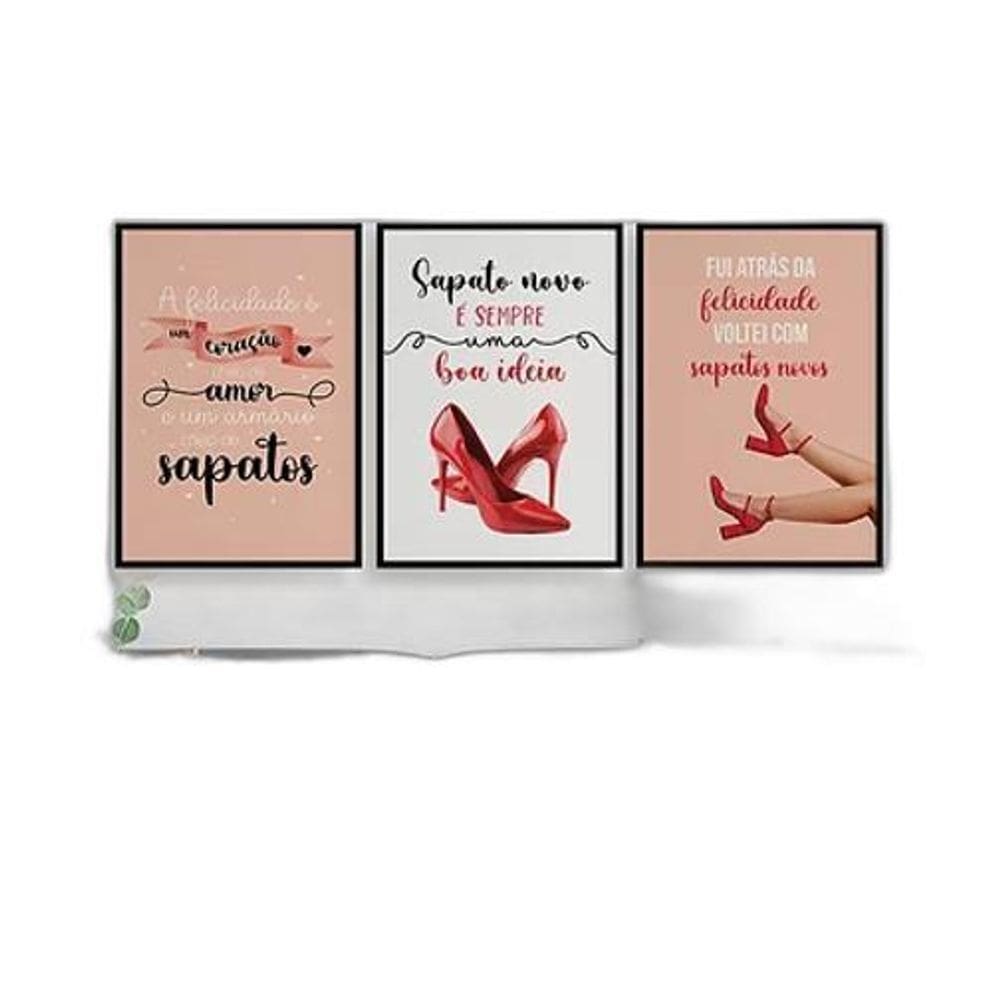 Kit 3 Quadros Frases Sapatos 24X18Cm - Com Vidro