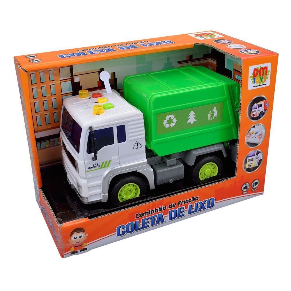Caminhão Fricção Coleta de Lixo Luz e Som - Dm Toys