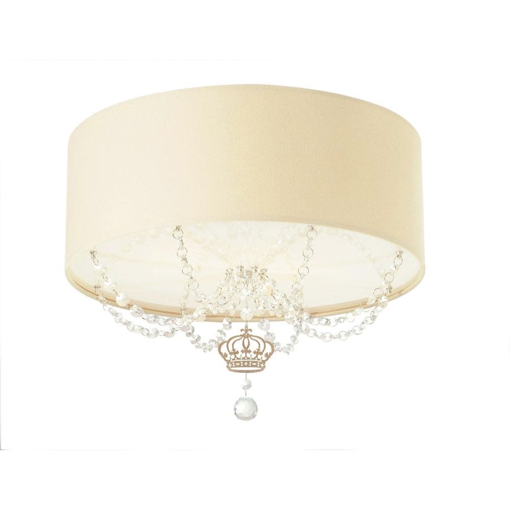 Plafon Coroa Com Cristal Quarto Bebê 40X15 Cru