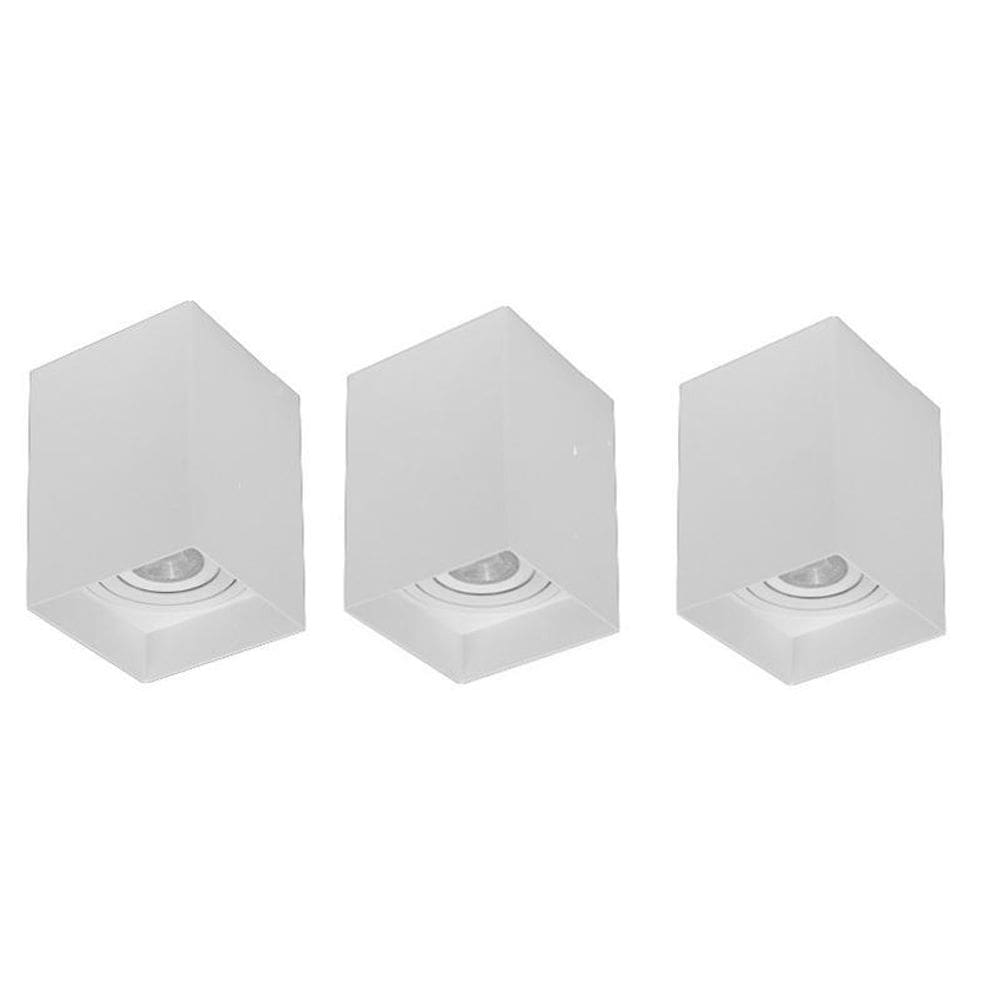 Kit 3 Plafon Sobrepor Quadrado Branco Direcionavel Par20