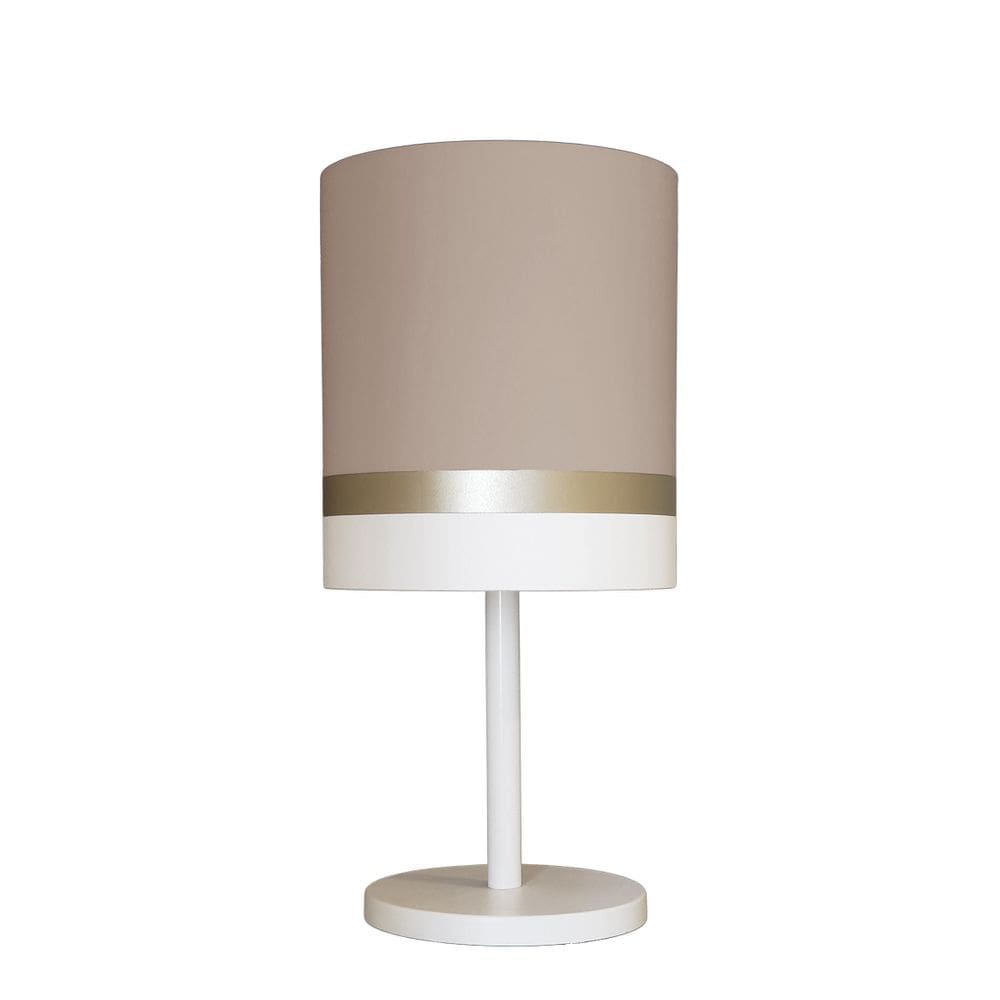 Abajur Faixas Bronze Base Branco Cúpula Cáqui 20X42