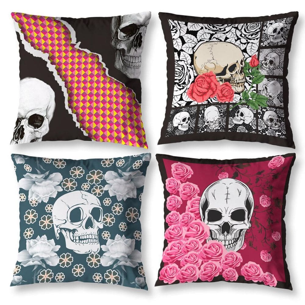 Kit 4 Almofadas Cheia Infantil 40Cm X 40Cm Estampada Caveira