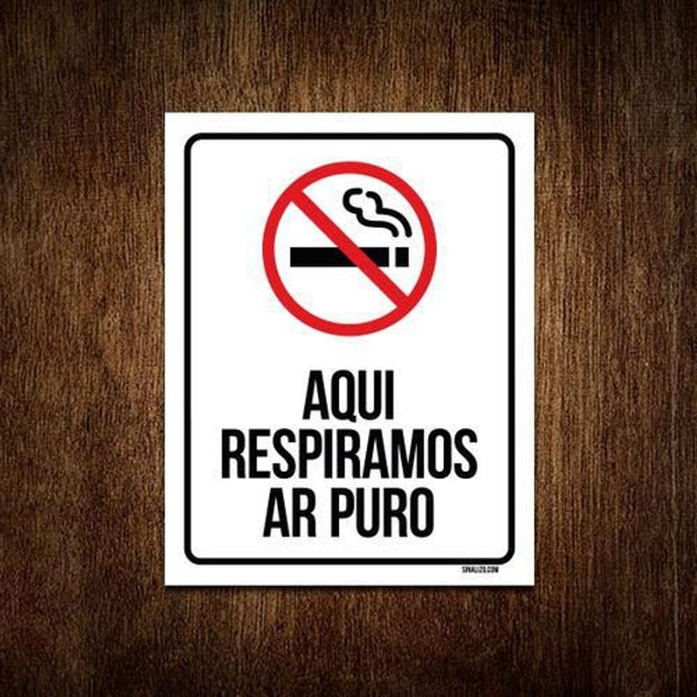 Placa Sinalização Proibido Fumar Respiramos Ar Puro 27X35
