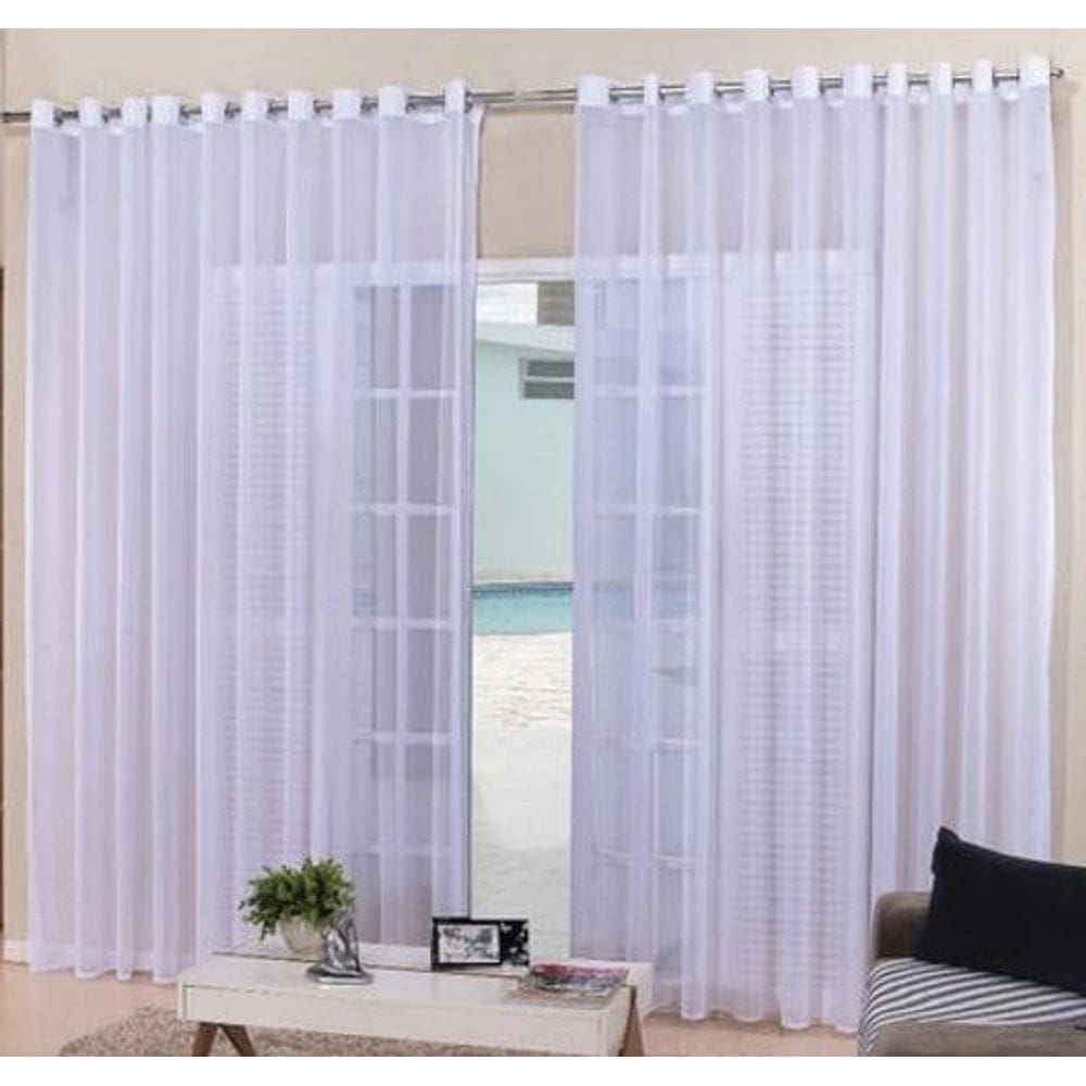 Cortina Voil Branco Para 3,00X2,80 Ilhós Cromado
