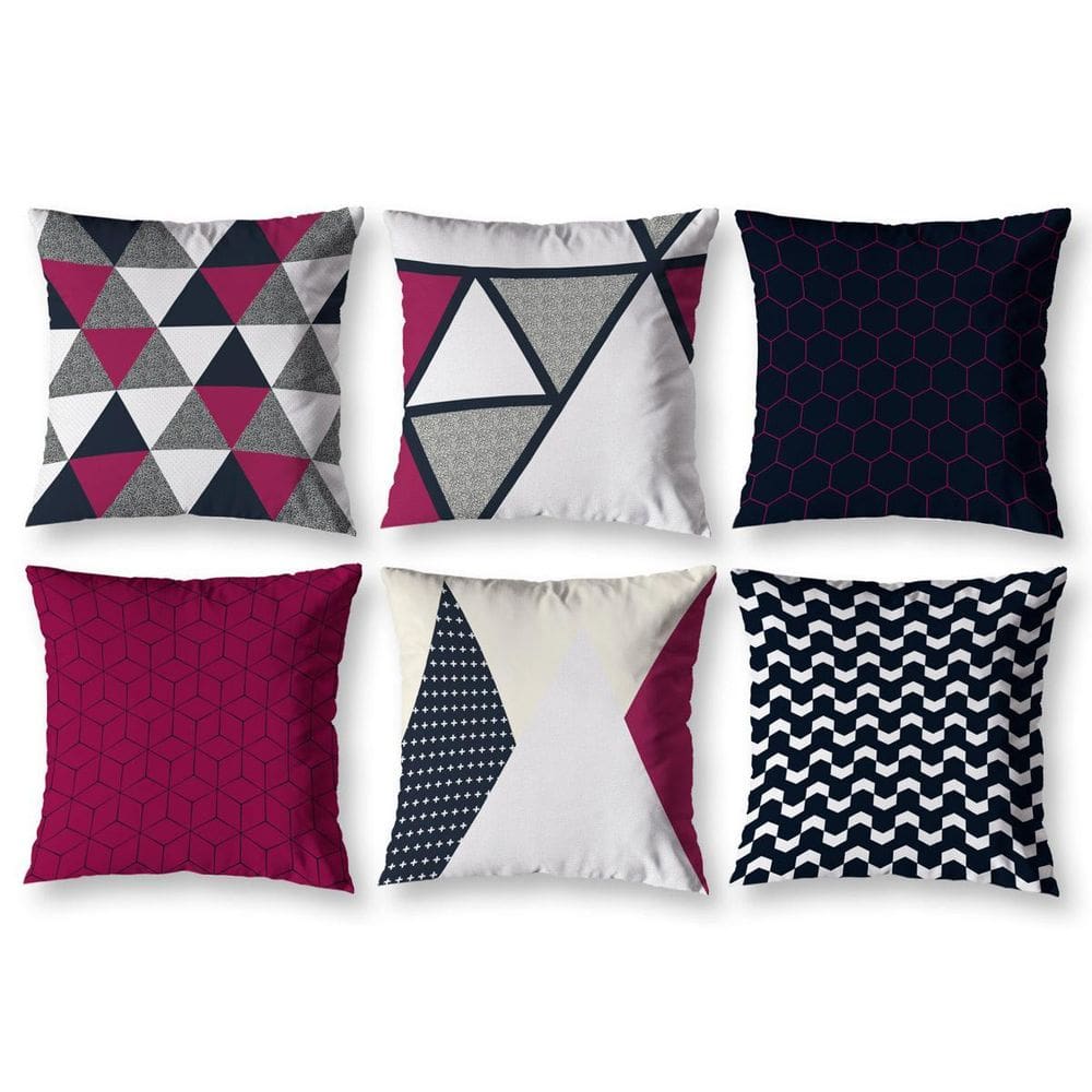 Kit 6 Almofadas Cheias 40Cm X 40Cm Estampadas Geo Vermelho