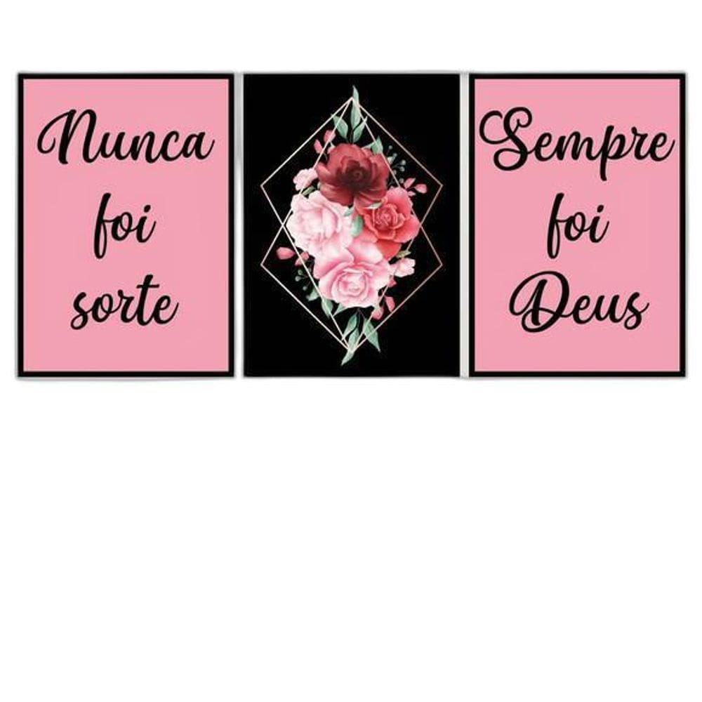 Kit 3 Quadros Decorativos Sempre Foi Deus - Flor 45X34Cm