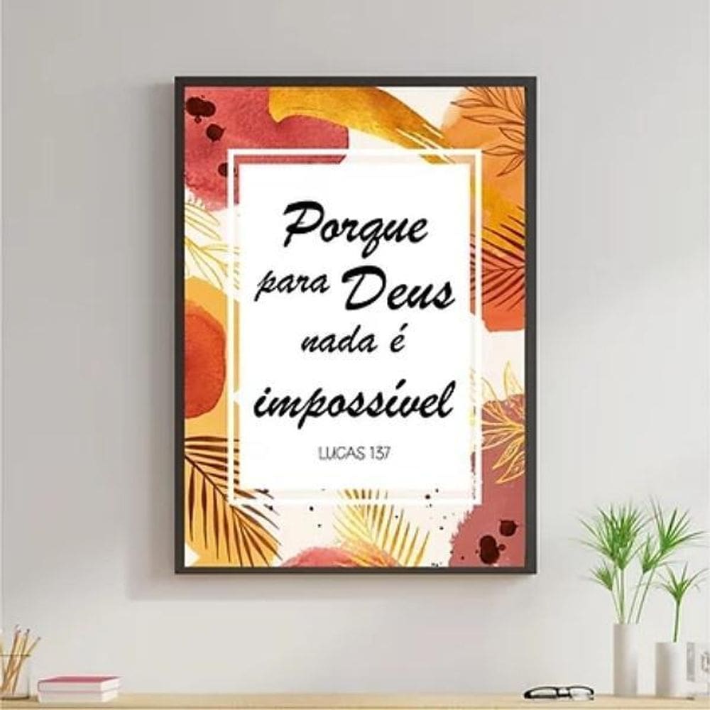 Quadro Porque Para Deus Nada É Impossível 33X24Cm - Preta