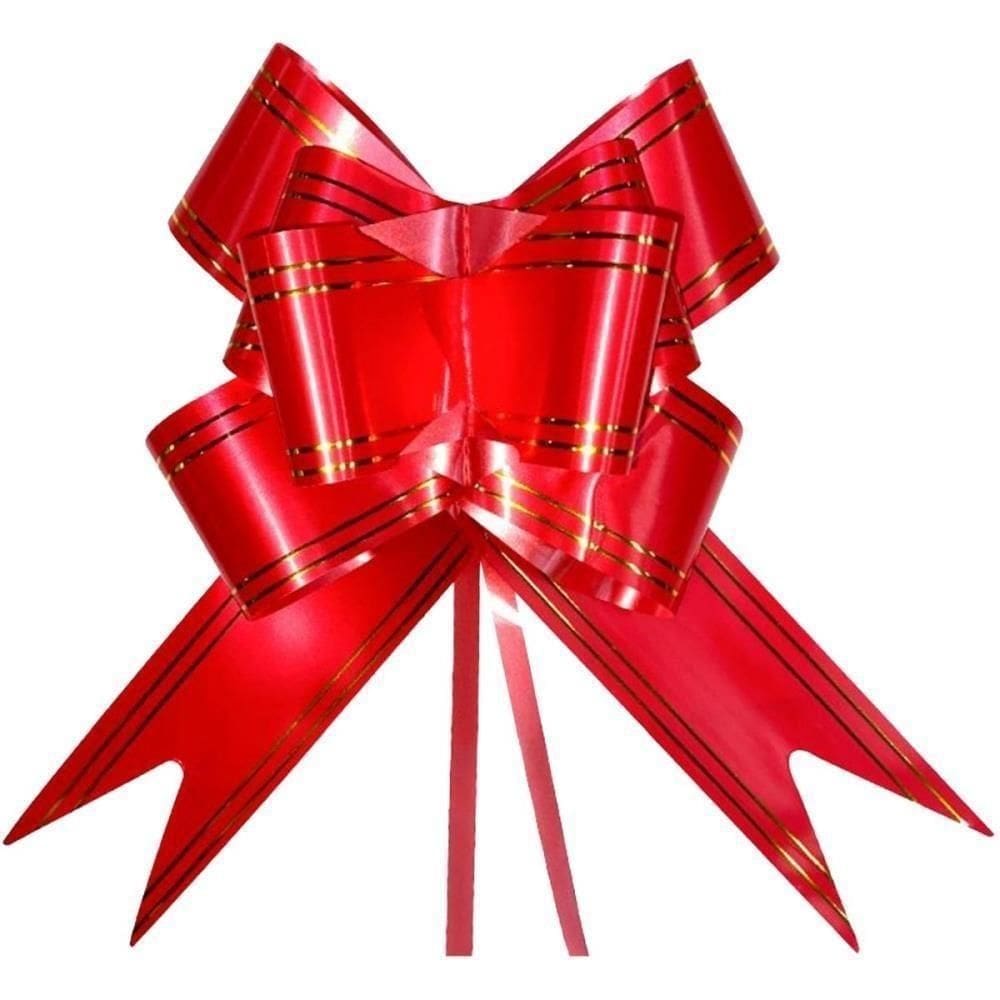 Laço Pronto Decorado 28Mmx47Cm Vermelho Fio Dourado 200Un