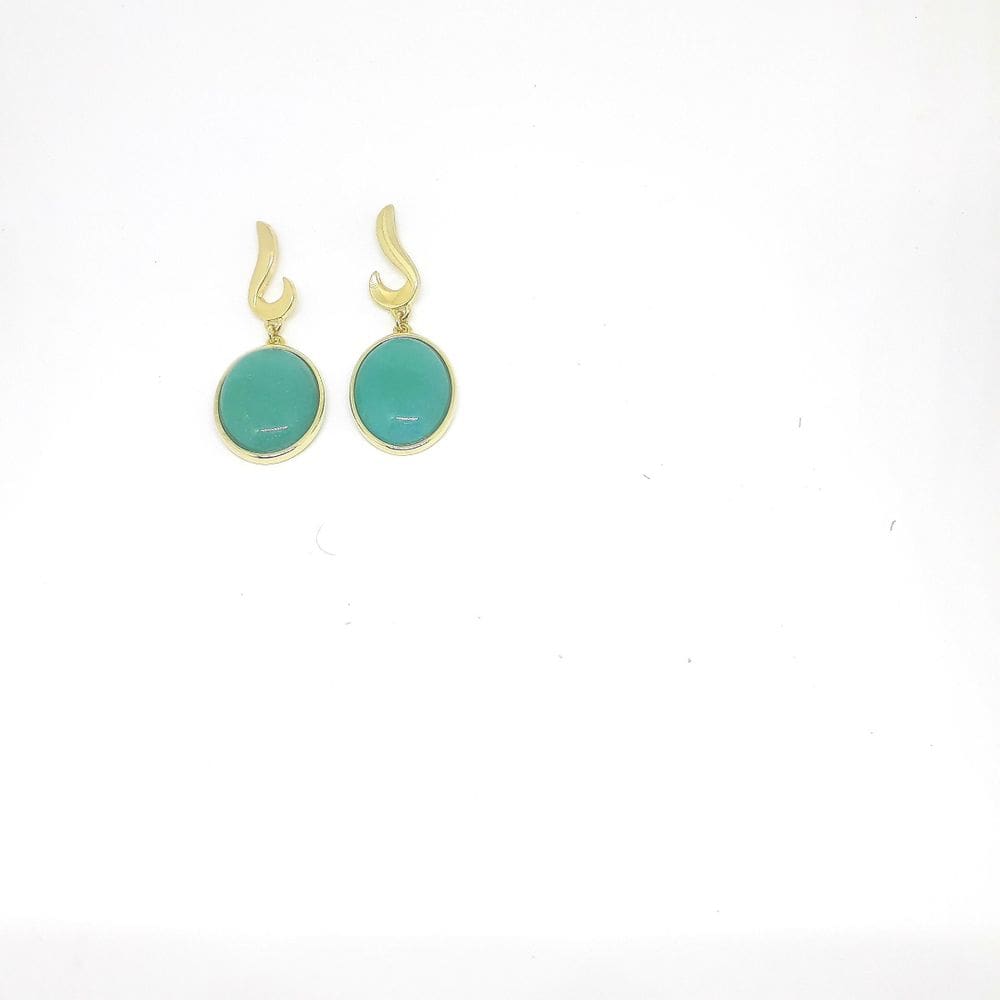 Brinco Feminino Com Pedra Natural Quartzo Verde Folheado Ouro 18K
