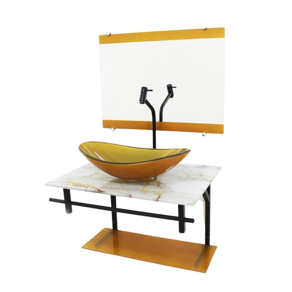 Gabinete De Vidro 60Cm Cuba Oval - Mármore Branco Dourado