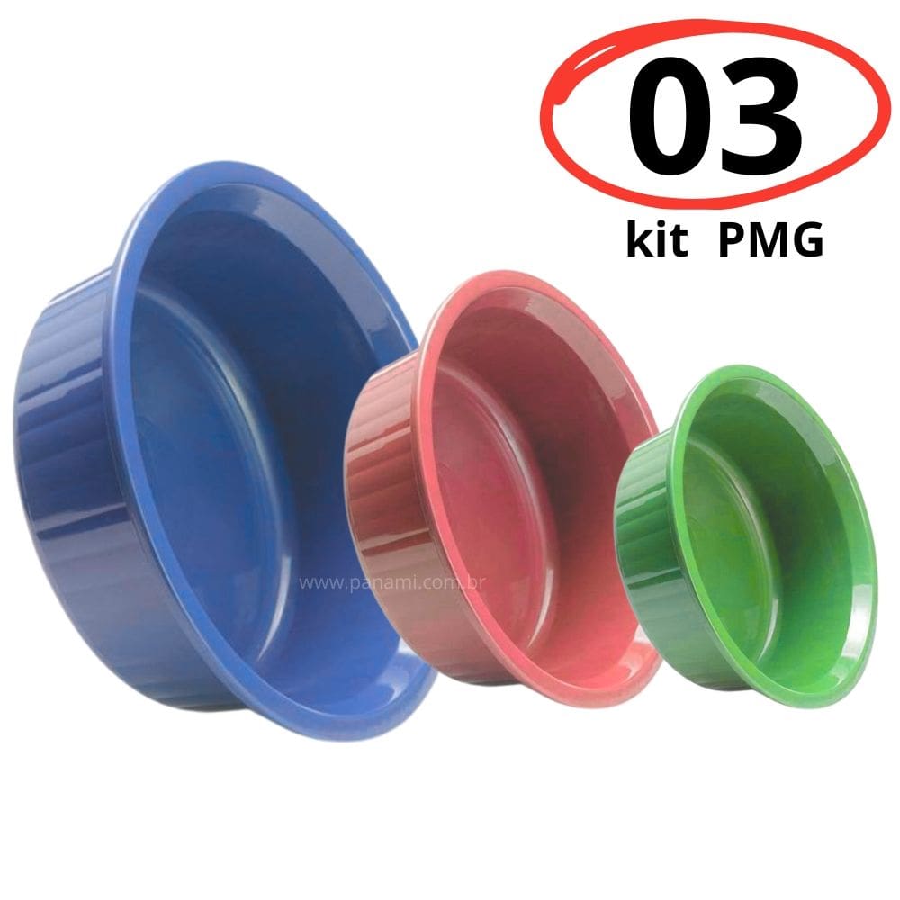 Jogo Bacias 3 Peças PMG 1,25L / 2,5L / 5L Plástica Cozinha Organização Kit Pmg Grande Media Pequena Vasilhas - PANAMI