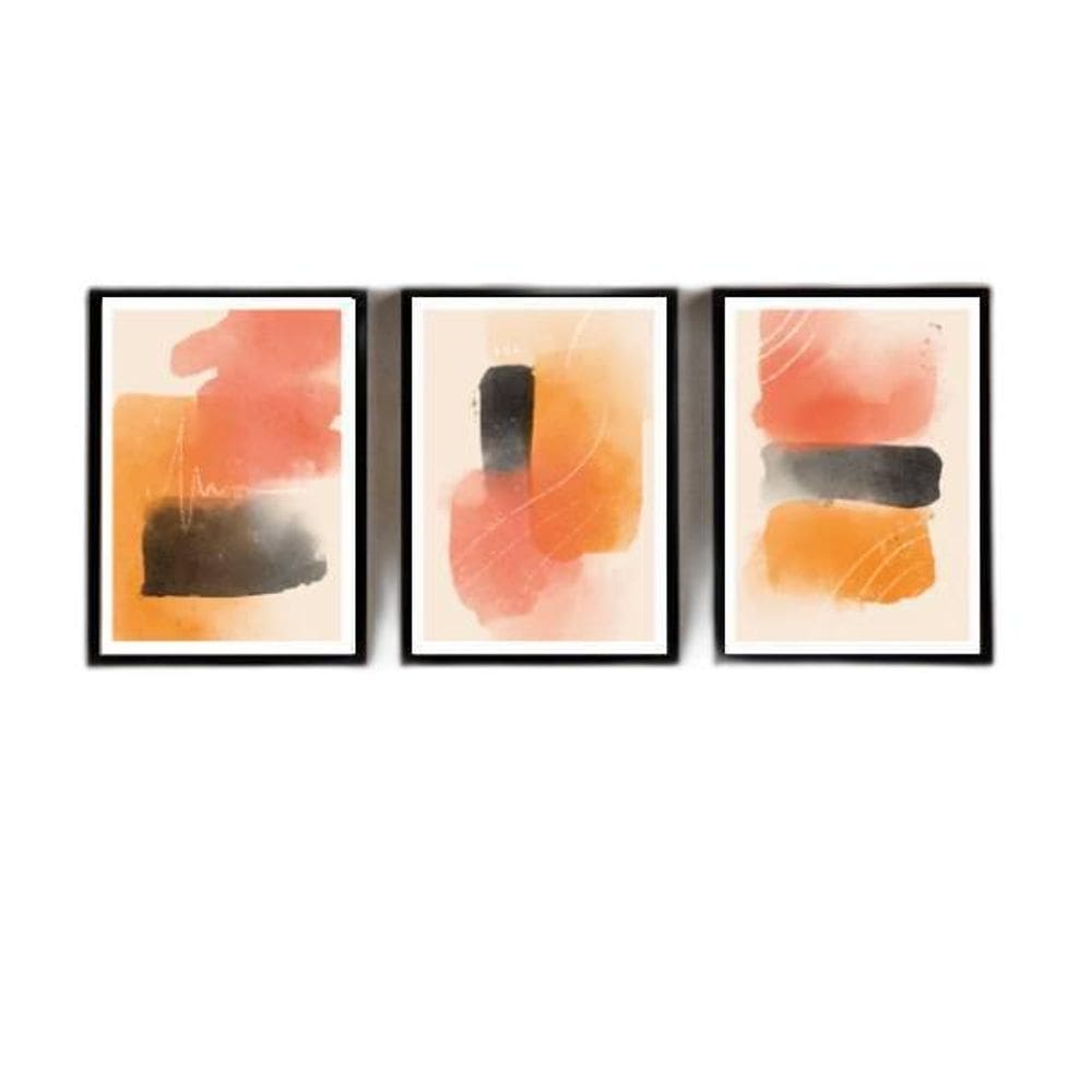 Kit Quadro Decorativo Abstrato Laranja 45X34Cm 3 Peças