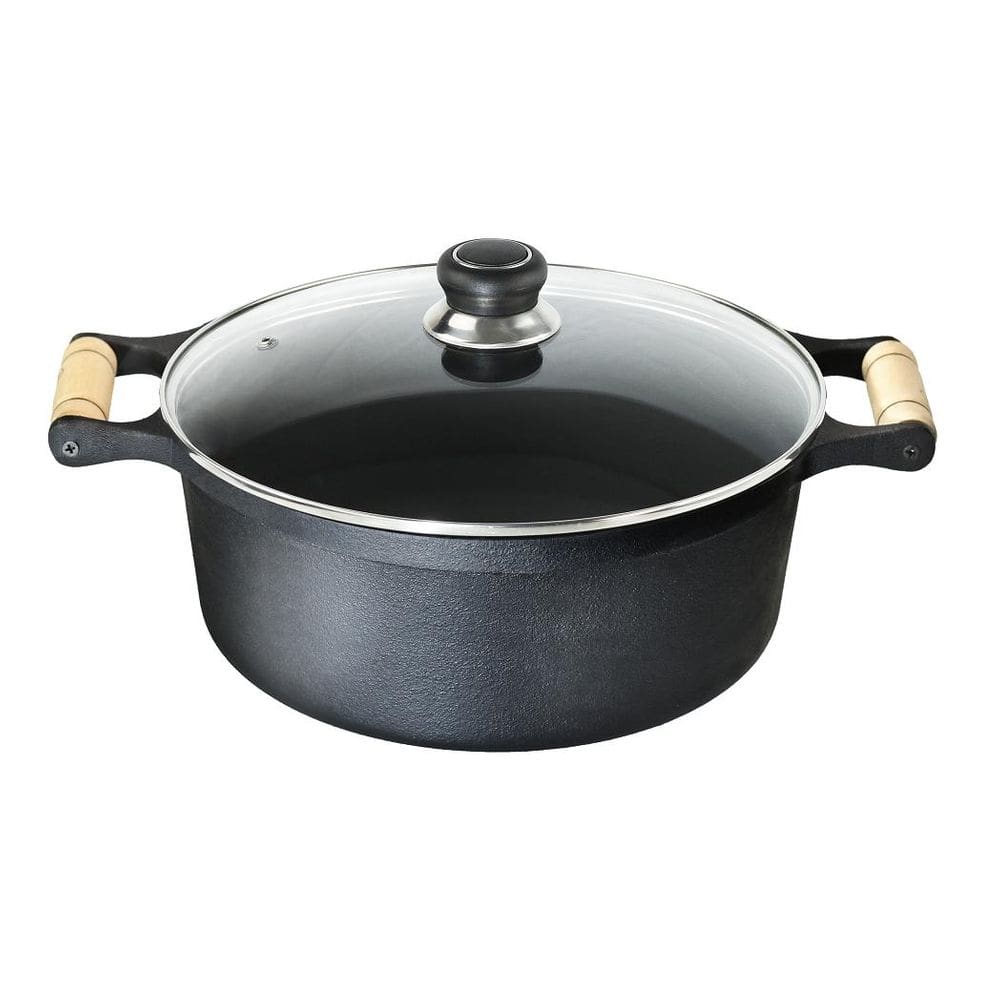 Caçarola Ferro Fundido 2 Alças Madeira Tampa Vidro 7,5 L