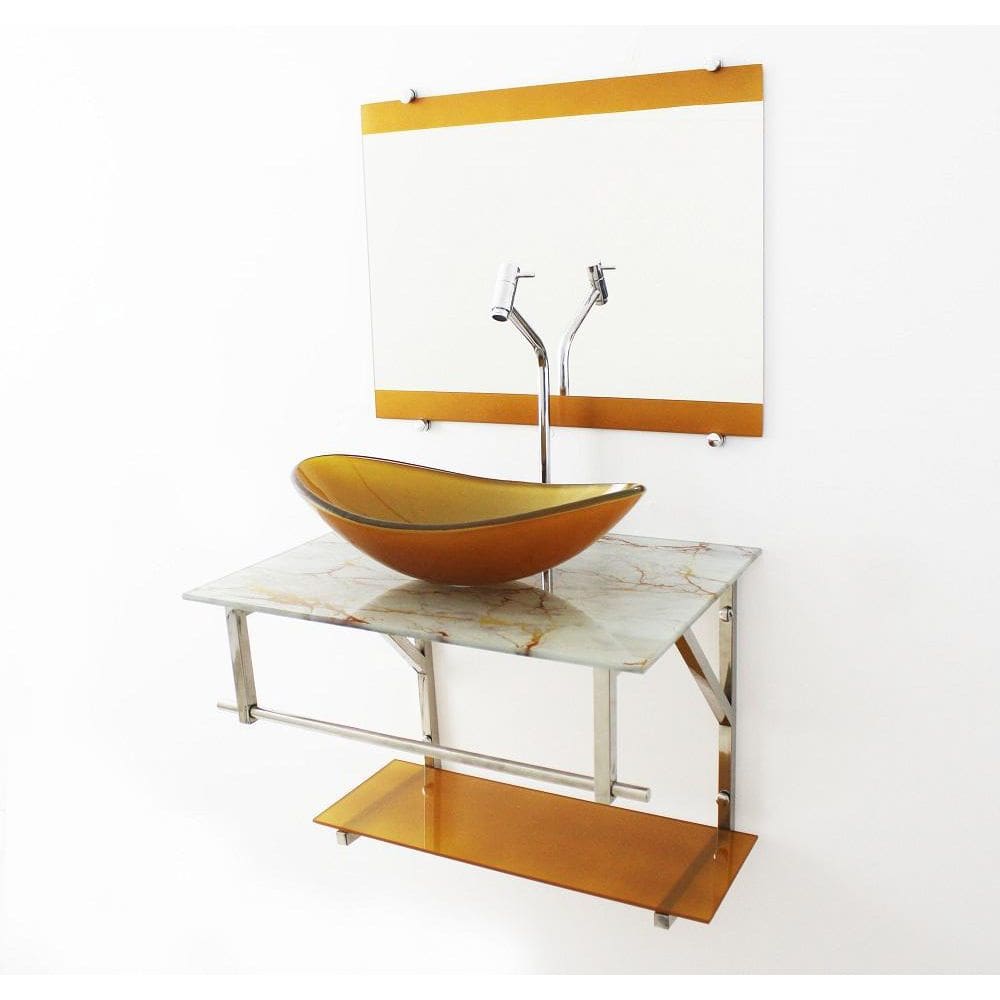 Gabinete De Vidro 60Cm Cuba Oval - Mármore Branco Dourado
