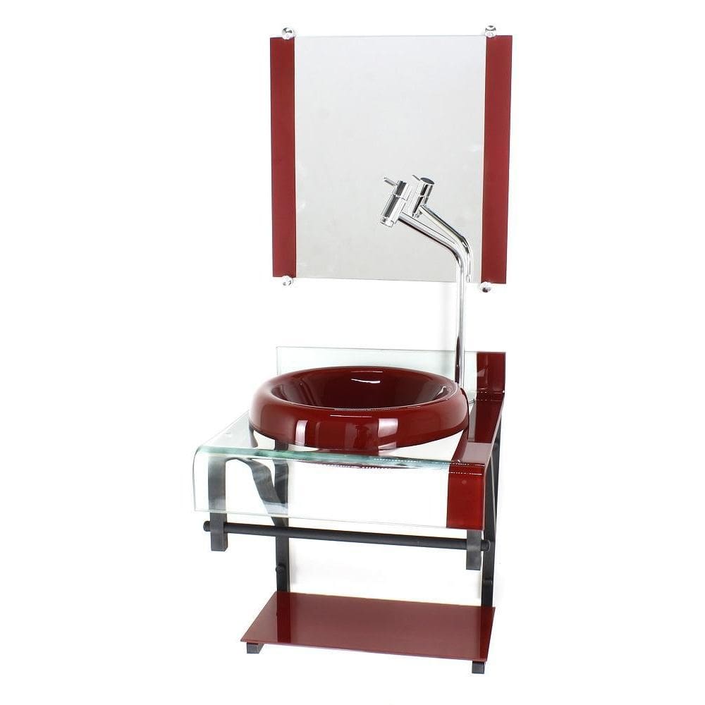 Gabinete Vidro 40Cm Banheiro Curvado Duplo Pp Cuba Chapéu
