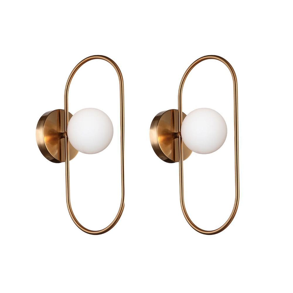 Arandela Bronze Oval Globo Vidro Branco Quarto Ball 2un