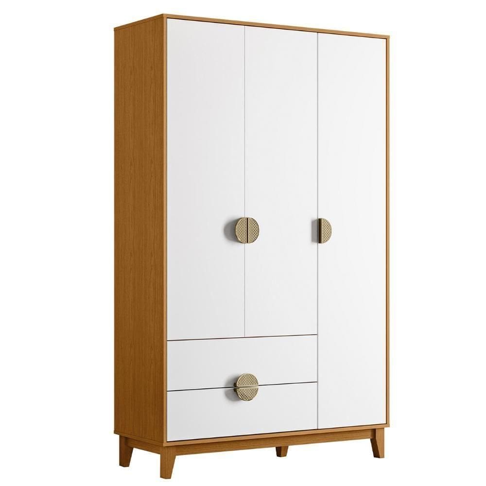 Guarda Roupa Solteiro 120cm 3 Portas Ipê Cinamomo/branco - Albatroz