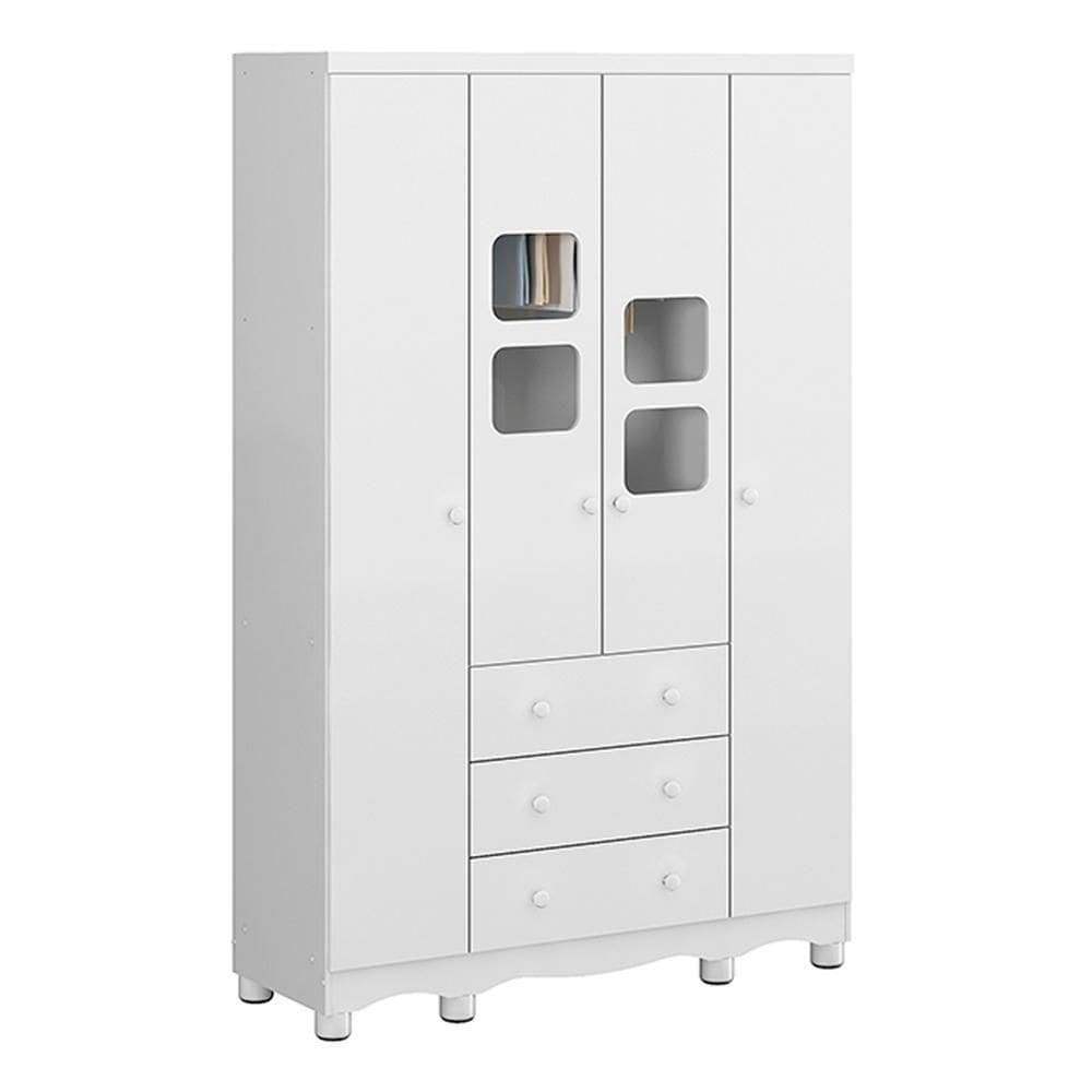 Guarda Roupa Infantil Uli New 4 Portas E 3 Gavetas Branco Brilho - Móveis Peroba