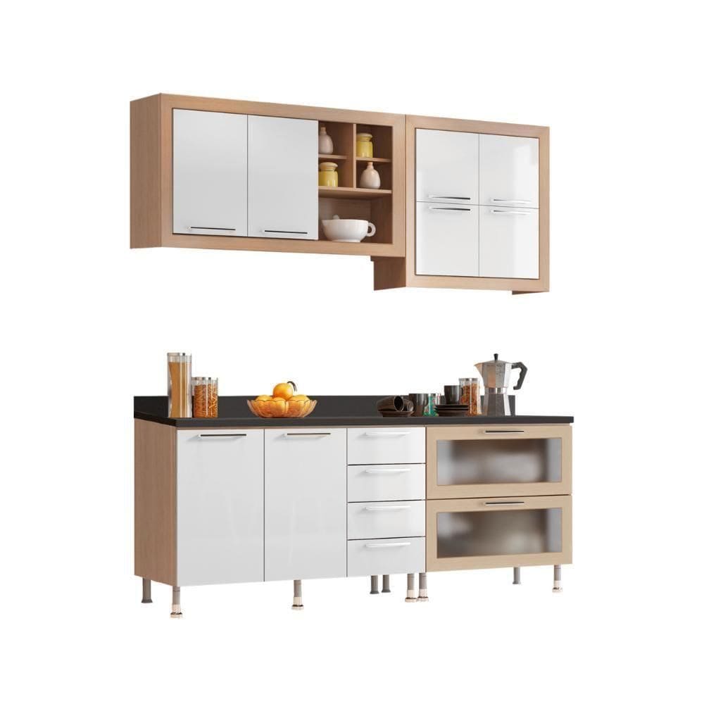 Cozinha Ditália Aspen Com Tampos Carvalho Branco A58