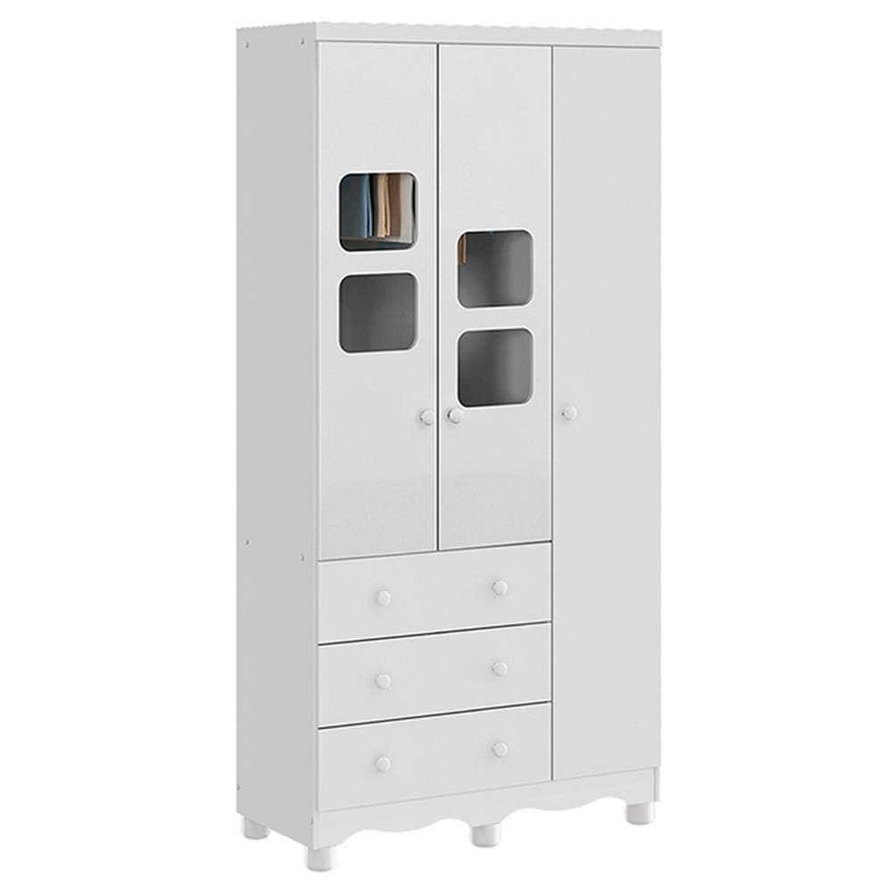 Guarda Roupa Infantil Uli New 3 Portas E 3 Gavetas Branco Brilho - Móveis Peroba