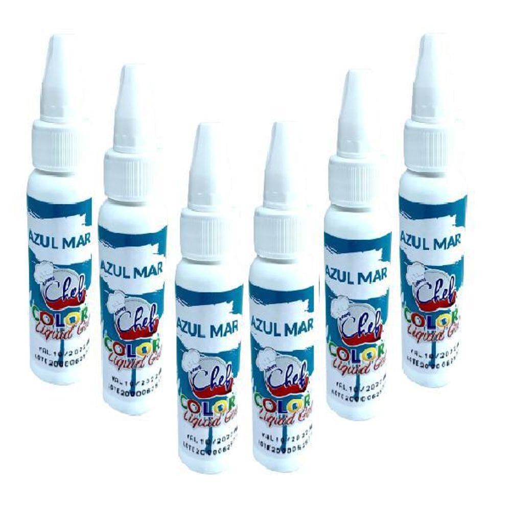 Kit 6 Corantes Liquido Gel Azul Mar 25G Iceberg
