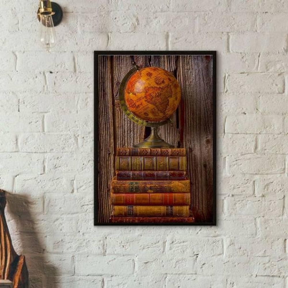 Quadro Decorativo Globo E Livros 45X34Cm