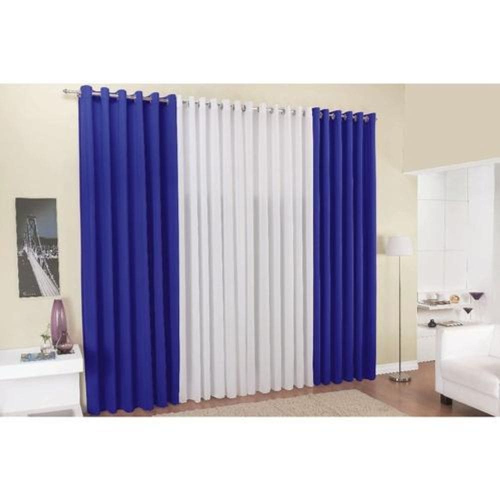 Cortina Versátil 2,00M X 1,70M Para Sala Azul Royal E Branco