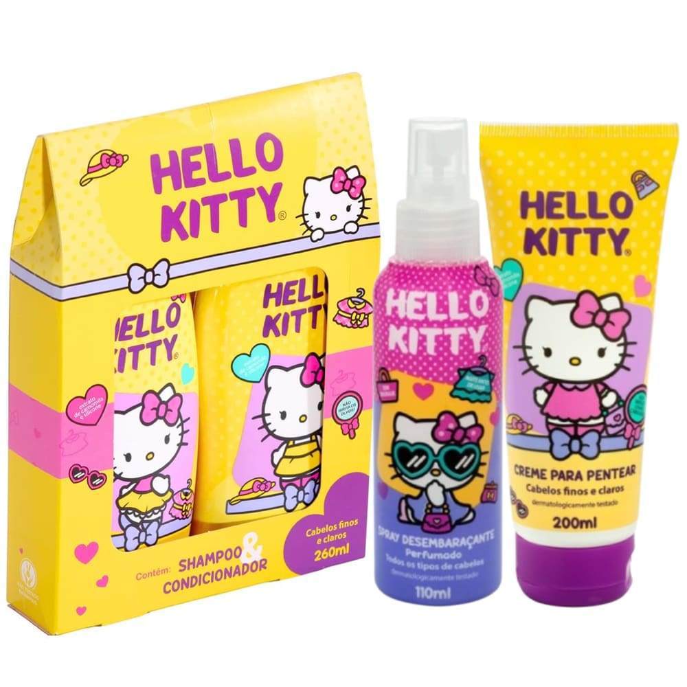 Kit Hello Kitty Cabelos Finos e Claros Cia da Natureza - 4 Itens