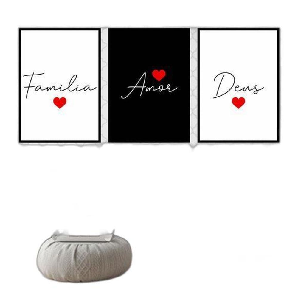 Kit 3 Quadros Família, Amor E Deus 45X34Cm Moldura Preta