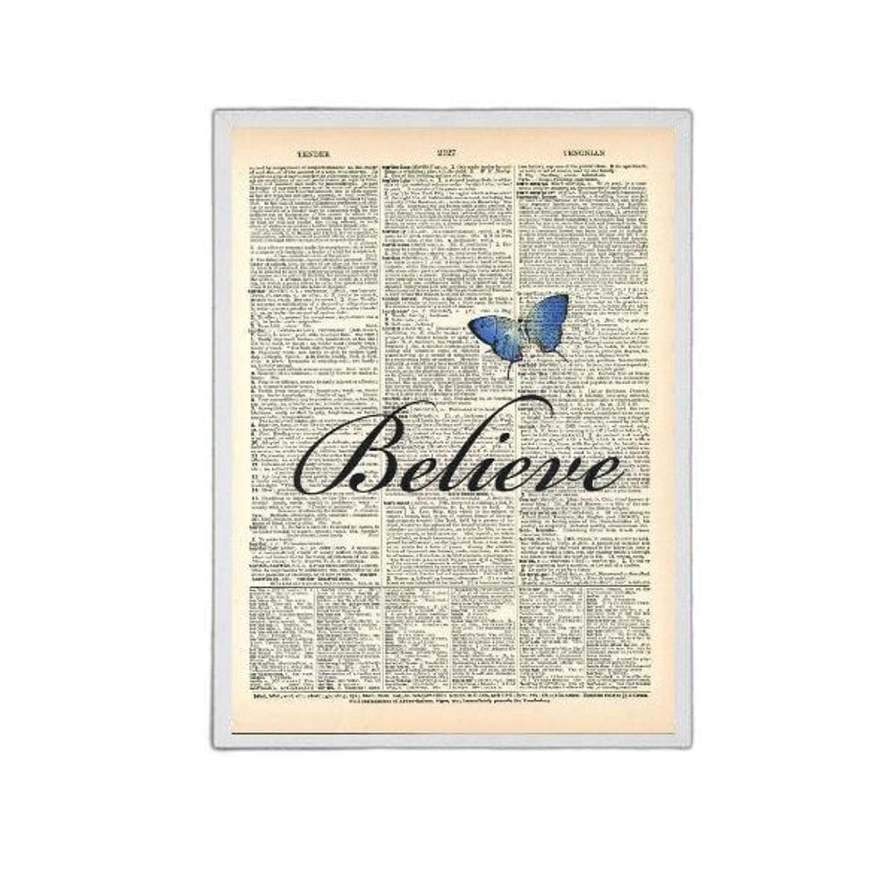 Quadro Borboleta Azul Believe 33X24Cm Com Vidro - Branca