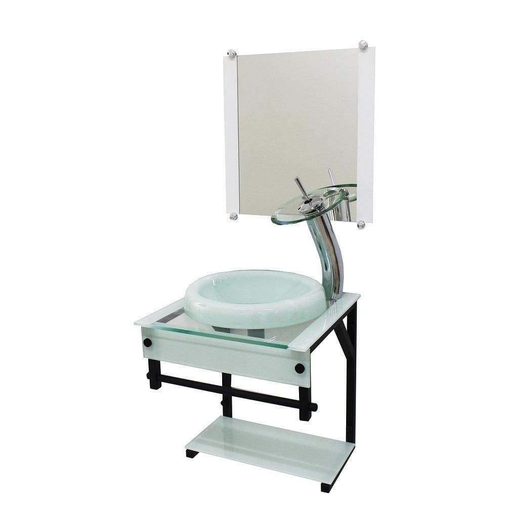 Gabinete De Vidro 45Cm Apx Com Cuba Chapeu Branco
