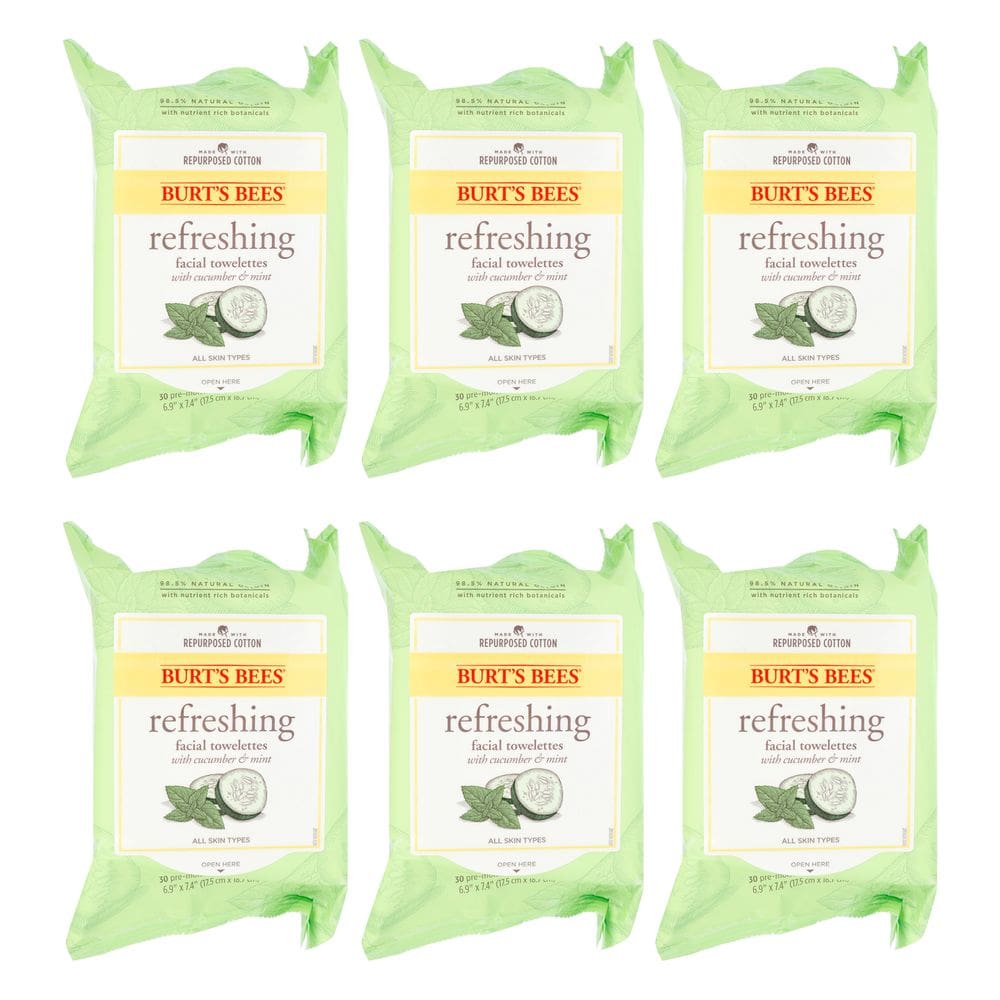 Toalhetes de limpeza facial Burts Bees, pepino e sálvia, pacote com 6