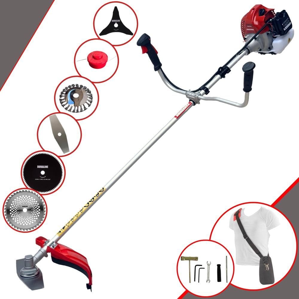 Roçadeira Kawashima BCJ620L À Gasolina 62cc 3HP 10.000rpm Com Carretel e Faca 2 Pontas + Kit de 3 Facas Extras + Escova de Aço Rotativa