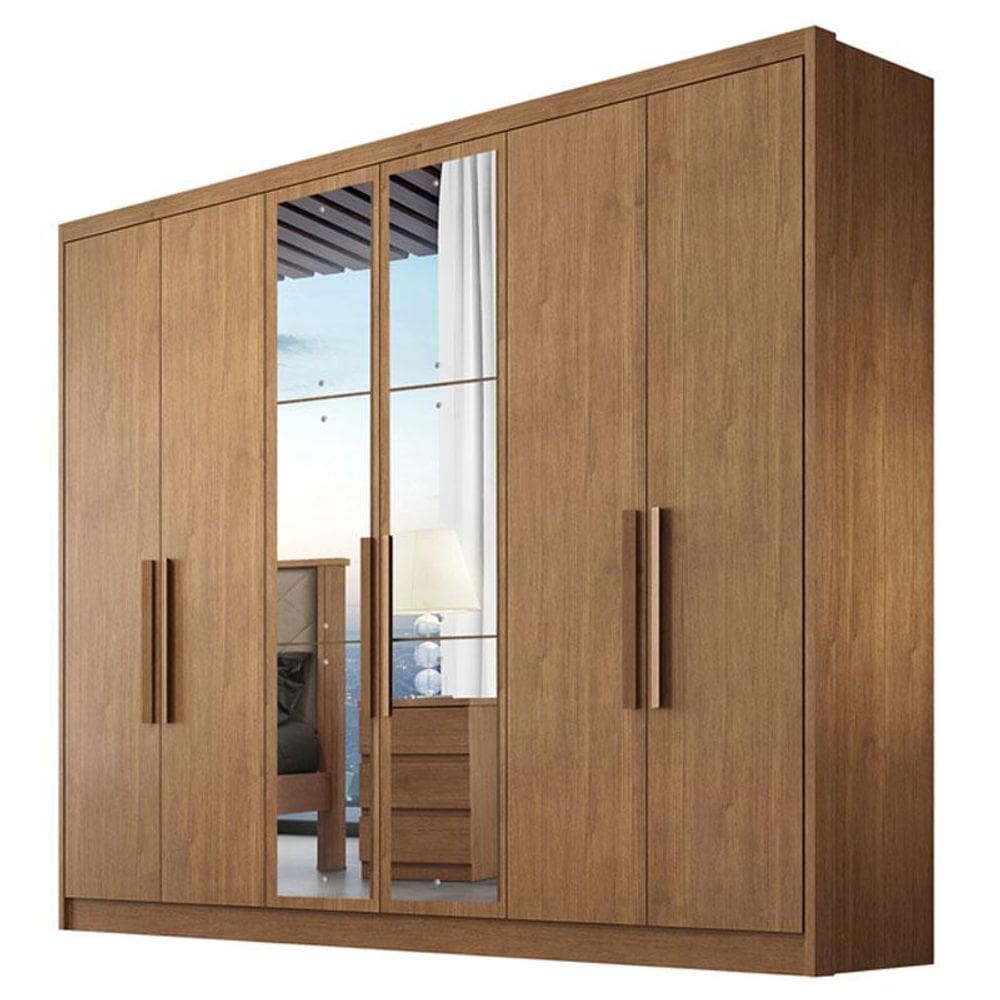 Guarda Roupa Casal Linea 6 Portas 8 Gavetas Cumaru 23 com Nicho e Espelho – Novo Horizonte