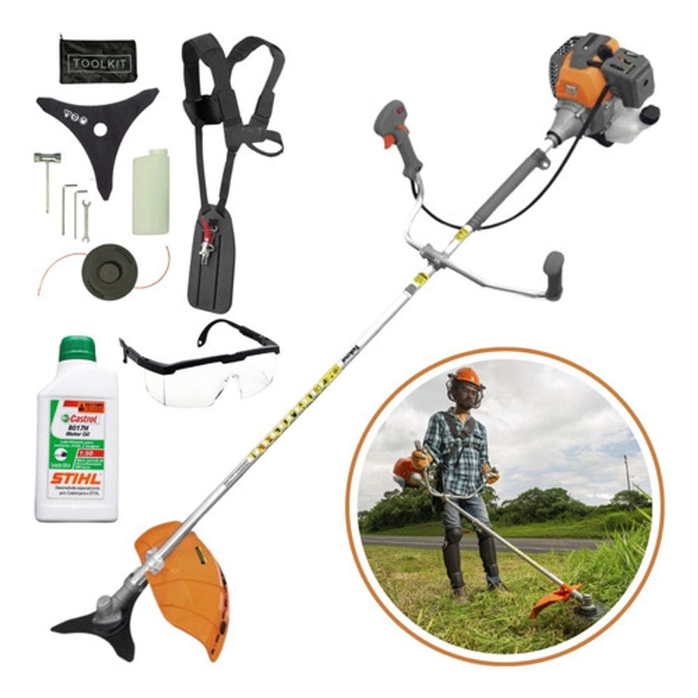 Roçadeira a Gasolina Tekna 52cc RL520P-I Ergonômica + Óleo Lubrificante Stihl 2t + Óculos de Proteção