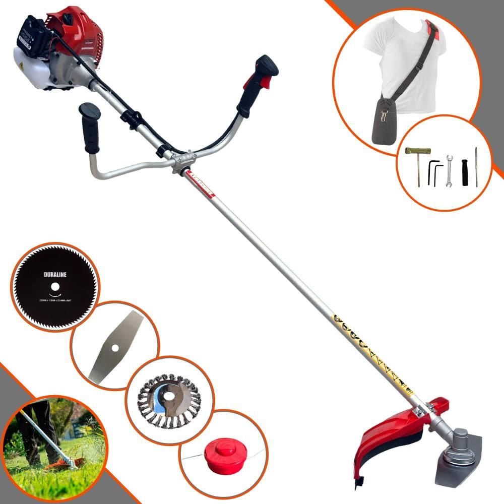 Roçadeira Completa À Gasolina Kawashima BCJ620L 2T 62cc 3HP 10.000rpm Com Lâmina Facão + Lâmina 80 Dentes + Escova de Aço 24 Cerdas + Carretel