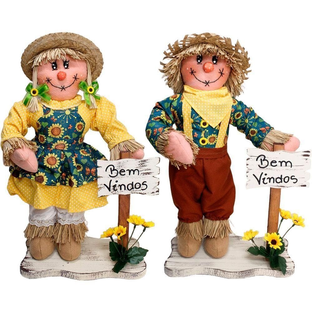 Kit Casal Espantalhos Festa Junina Xará Sítio Fazenda 50cm