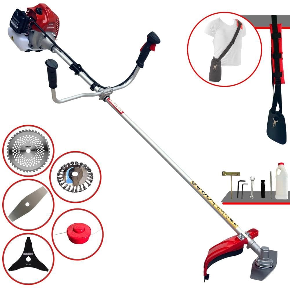 Roçadeira Multifuncional Kawashima BCJ620-L À Gasolina 2T 3HP 62cc 10.000rpm Kit de Facas Extras 3 Pontas, Faca 40 Dentes e Escova de Aço 24 Cerdas
