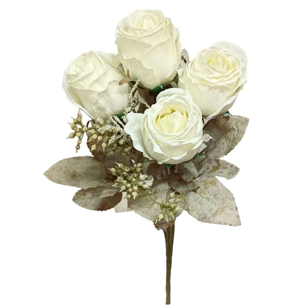 Buquê de Rosa Flor Artificial (32cm) Creme SMO