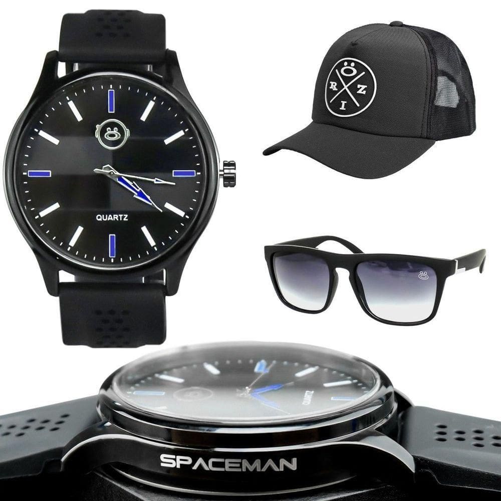 Relogio Masculino Preto + Oculos Sol Proteção Uv Casual Presente autêntico Moda Masculina Social