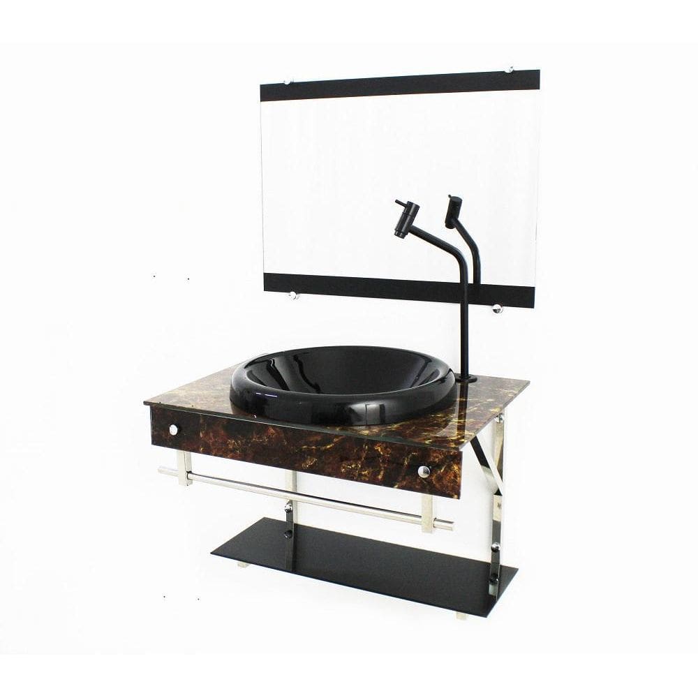Gabinete De Vidro Para Banheiro 60Cm Inox Mármore Imperador
