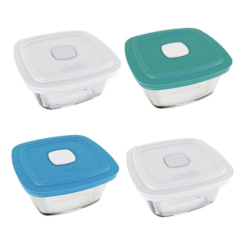 Jogo De 4 Potes Vidro Marmita Facillita 1L Quadrado diverso