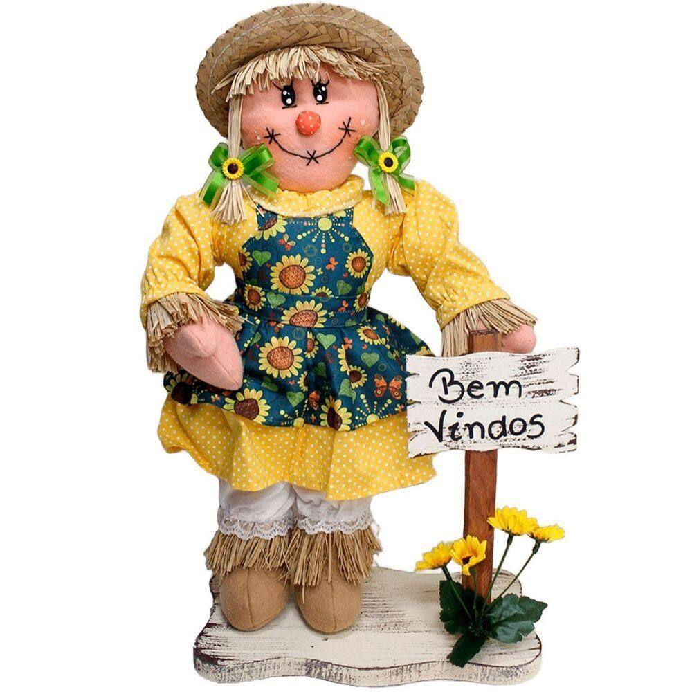 Espantalhos Decoração De Festa Junina Caipira Com Placa 50cm Menina