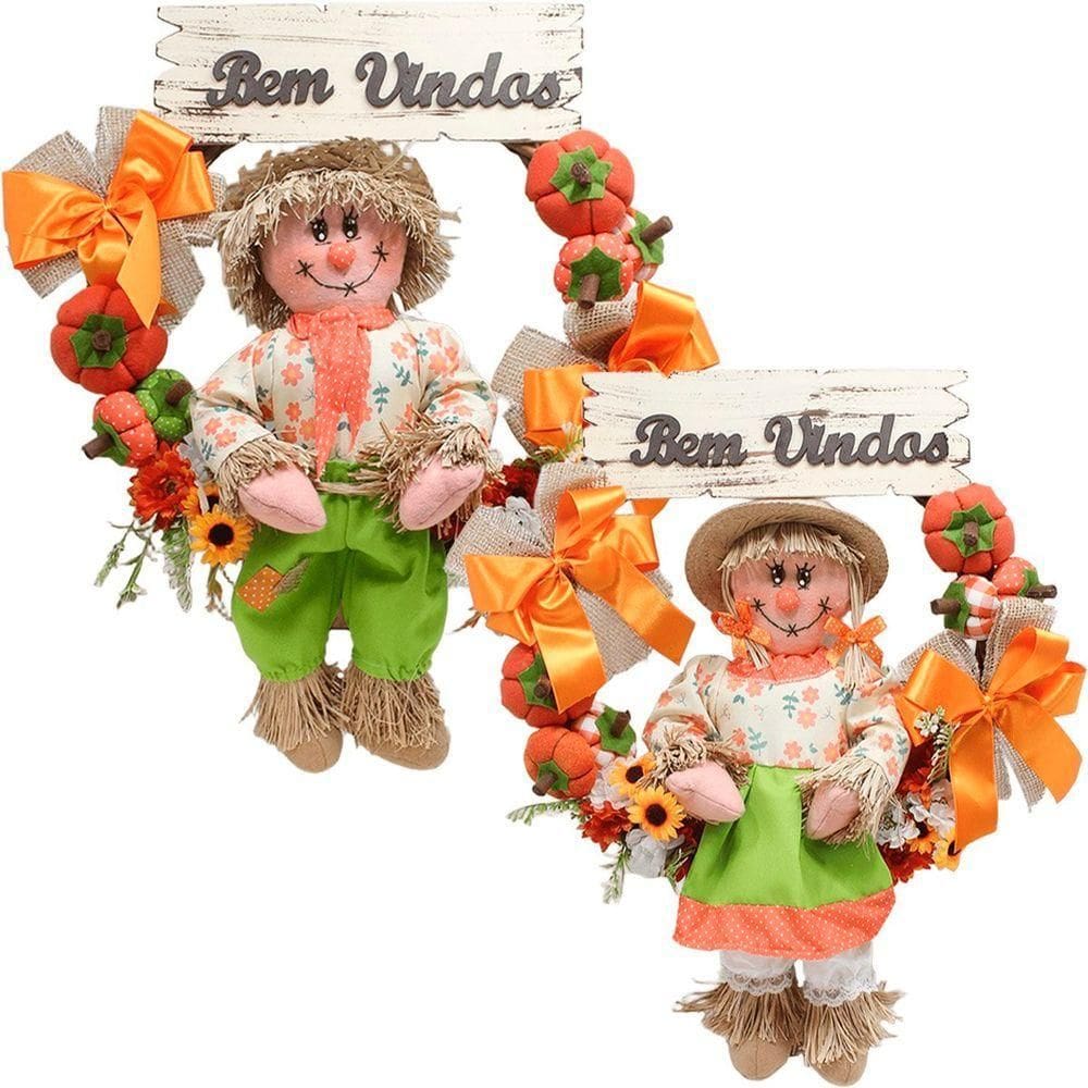 Kit Casal Guirlanda Espantalho Festa Junina Xará Sítio 50cm