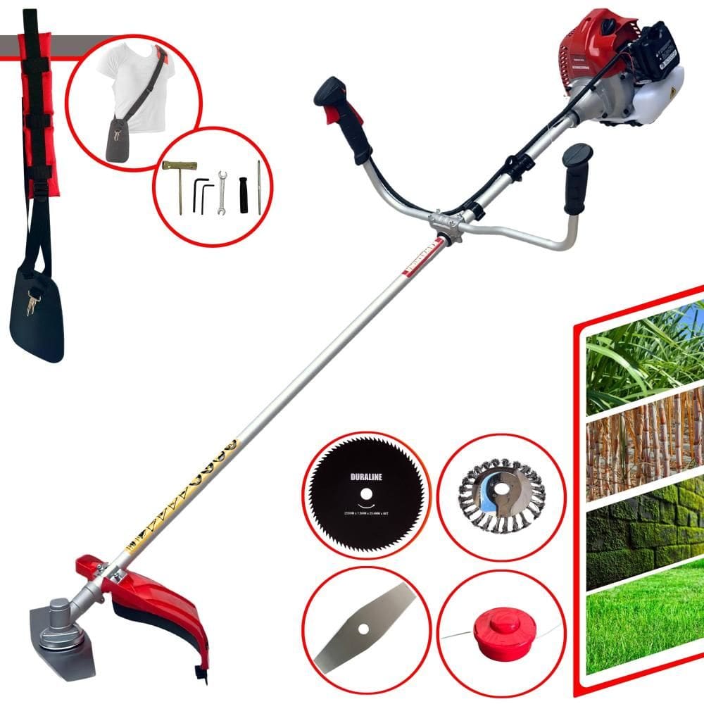 Roçadeira Kawashima BCJ620L À Gasolina 62cc 3HP 4 Em 1 Com Carretel Nylon + Lâmina 2 Pontas + Lâmina 80 Dentes + Escova Rotativa de Aço