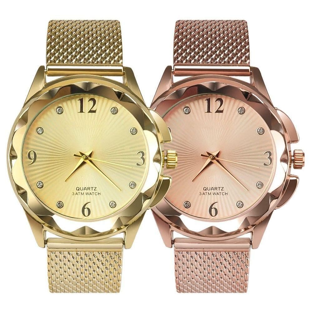 Kit 2 Relogio Feminino Qualidade Banhado Prova Dagua Dourado Presente autêntico Casual Rose Combo