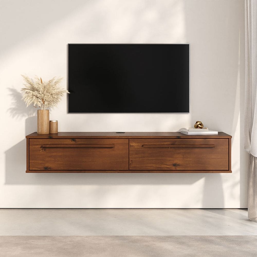 Rack Sala de Parede Suspenso 145cm TV55` Madeira Castanho TECCA