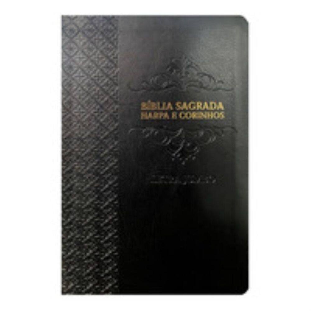 Bíblia jumbo arc full color capa pu luxo c/ harpa - Arabesco preta